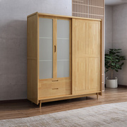 北欧实木衣柜四门组装卧室简约现代衣橱经济型推拉滑移门简易衣柜
