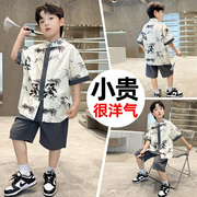 男童夏季短袖套装大男孩洋气，新中式国风儿童夏装潮，衣服8岁酷帅气9