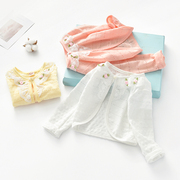 童装夏季女童长袖外套防晒衣，甜美镂空蕾丝，花边开衫短款空调衫