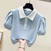 女童夏季polo衫学院风t恤中大童短袖中学生纯色休闲泡泡袖