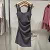 ur&bm高腰背心裙，2024夏季女装，氛围感修身褶皱方领吊带连衣裙