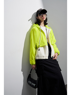 运动与美学!全功能型外套荧光，绿撞色拼接假两件拉链连帽外套夹克