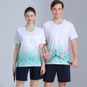 羽毛球服上衣速干男女，夏季宝蓝短袖t恤乒乓白色印字排球比赛