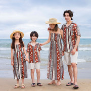 沙滩亲子装波西米亚民族风海边度假衬衫一家三口母女装连衣裙套装