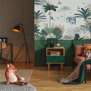 丛林动物环保儿童房间订制壁布墙布客厅沙发背景墙壁纸植物壁画