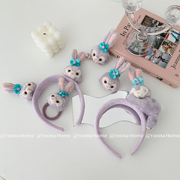 韩国网红可爱卡通紫色兔子公仔头绳皮筋发夹头箍毛绒兔耳洗脸发带