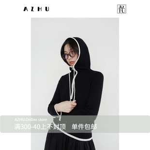 AZHU Cleanfit 时髦好穿连帽拼色针织衫女春季长袖针织上衣