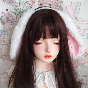 黑色粉色白色垂耳兔发箍仿真lolita毛绒兔子耳朵发饰cosplay头箍
