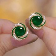 2024绿色猫眼石耳钉精致小巧s925银针耳饰高级优雅气质耳环女