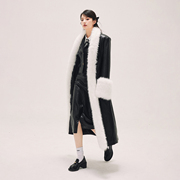HTCU 茉拉 原创设计毛绒拼接收腰皮草大衣皮风衣女冬季皮衣外套