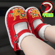 初秋宝宝大红虎头鞋婴儿鞋传统中国风刺绣，手工千层底牛筋底单鞋子