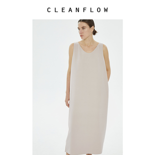 cleanflow裸色40姆米弹力，重绉u领茧型背心连衣裙，垂坠气质长裙