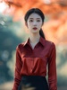 红色丝绸缎面衬衫女2024本命年打底丝绸上衣垂感衬衣洋气外穿