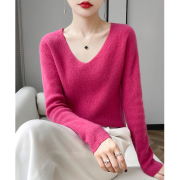 2023秋冬粉色针织衫毛衣女(毛衣女，)修身外穿上衣v领套头羊毛打底衫