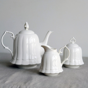 法式新骨瓷纯白色裙摆造型下午茶套装茶壶奶壶糖罐家用欧式