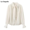 拉夏贝尔/La Chapelle米白色系带长袖衬衫女春季宽松雪纺上衣