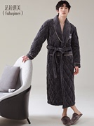 加厚睡袍男冬季三层夹棉保暖加绒男士睡衣长款一体式珊瑚绒浴衣袍