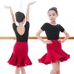 儿童拉丁舞服装女童短袖舞蹈服练功服，套装少儿专业考级演出舞台装