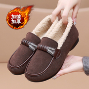 老北京布鞋女加绒妈妈棉鞋冬季防滑软底保暖奶奶鞋平底休闲豆豆鞋
