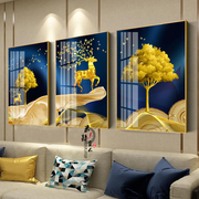 冰晶玻璃画客厅装饰画现代简约沙发，背景墙画壁画，北欧麋鹿三联挂画