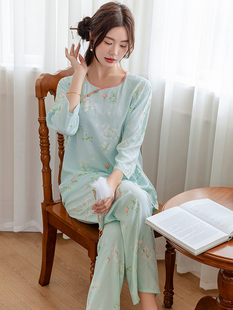 棉绸睡衣女款新中式，古风国风家居服，套装长袖长裤薄款春秋夏季