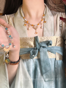 汉服璎珞珍珠吊坠项链2024新中式复古小众马面裙旗袍古风配饰