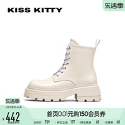 kisskitty方头厚底马丁靴女款冬粗跟短筒靴子sa32522-40