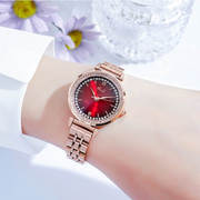 歌迪网红时尚手表女气质镶钻玫瑰金钢带防水石英腕表女士手表