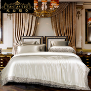 法式高端白色蕾丝公主风重磅桑蚕丝床单被套100%真丝丝滑床上用品