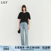 lily2024夏女装(夏女装)设计感复古休闲通勤款显瘦微喇修身开叉牛仔裤