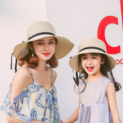 帽子夏季亲子盆帽 女孩海滩遮阳帽可折叠沙滩度假草帽韩版大檐帽