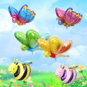 卡通4D立体蜻蜓蝴蝶造型气球飘空主题派对铝膜氦气球儿童生日装饰
