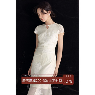美丽的皇帝新中式仙气白色，刺绣连衣裙女夏季优雅气质，a字长裙