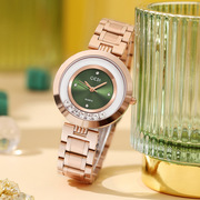 瑞士时尚全自动女士手表镶钻红色绿钢带防水时装女表