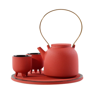 新中式样板房客厅茶几茶具茶室摆台绿色陶瓷茶壶茶杯套装组合摆件