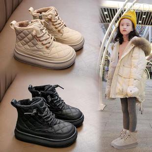 女童靴子2023秋冬二棉，鞋子儿童加绒洋气短靴，雪地靴童鞋马丁靴