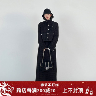 吴童童(吴童童)黑色小香风立领短款夹棉外套，女秋冬韩系气质高级小香套装