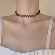 韩国东大门一款多戴黑色水晶项链女轻奢小众设计高级感锁骨链颈链