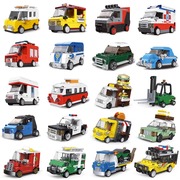 中国积木消防救援警车男孩子益智力拼装回力儿童生日礼物玩具汽车