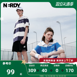 NERDY2023夏季polo领条纹橄榄球运动短袖女宽松休闲情侣t恤潮