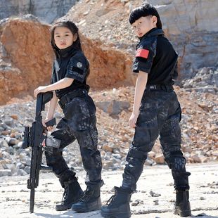 男女儿童CS野战套服 特种兵迷彩服战术套装青蛙服短袖上衣T恤裤子
