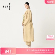 亚麻系带外套ein言旗下puretea茶愫绣花中长款衬衫外套2024