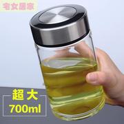 单层玻璃杯矮胖大口径透明加厚茶水杯700/1000ml超大容量大号男女