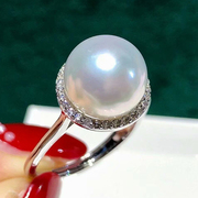 珍妮芙珠宝正圆9-10白色淡水珍珠，戒指925银开口时尚，个性指环女