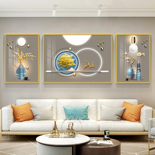 客厅装饰画现代简约沙发，背景墙画挂画轻奢大气2024壁画三联画