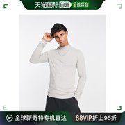 香港直邮潮奢asos男士，设计针织紧身圆翻领浅灰色套头衫