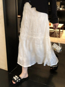 雪纺蕾丝纱裙a字，白色半身裙女夏季百搭中长款洋气，高腰黑色百褶裙