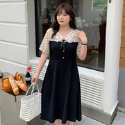 大码女装胖气质娃娃领夏韩版收腰短袖中长款裙子，长袖运动t恤