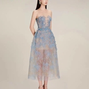 越南小众设计师2024夏季重工刺绣立体花朵透视网纱连衣裙长裙礼服