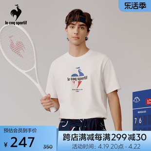 网球系列乐卡克法国公鸡春秋男女LOGO印花圆领短袖T恤